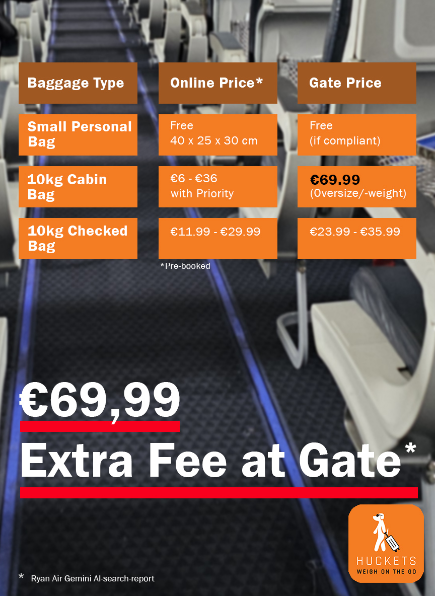 Extra Fee at Gate when Luggage is too havy or oversized.